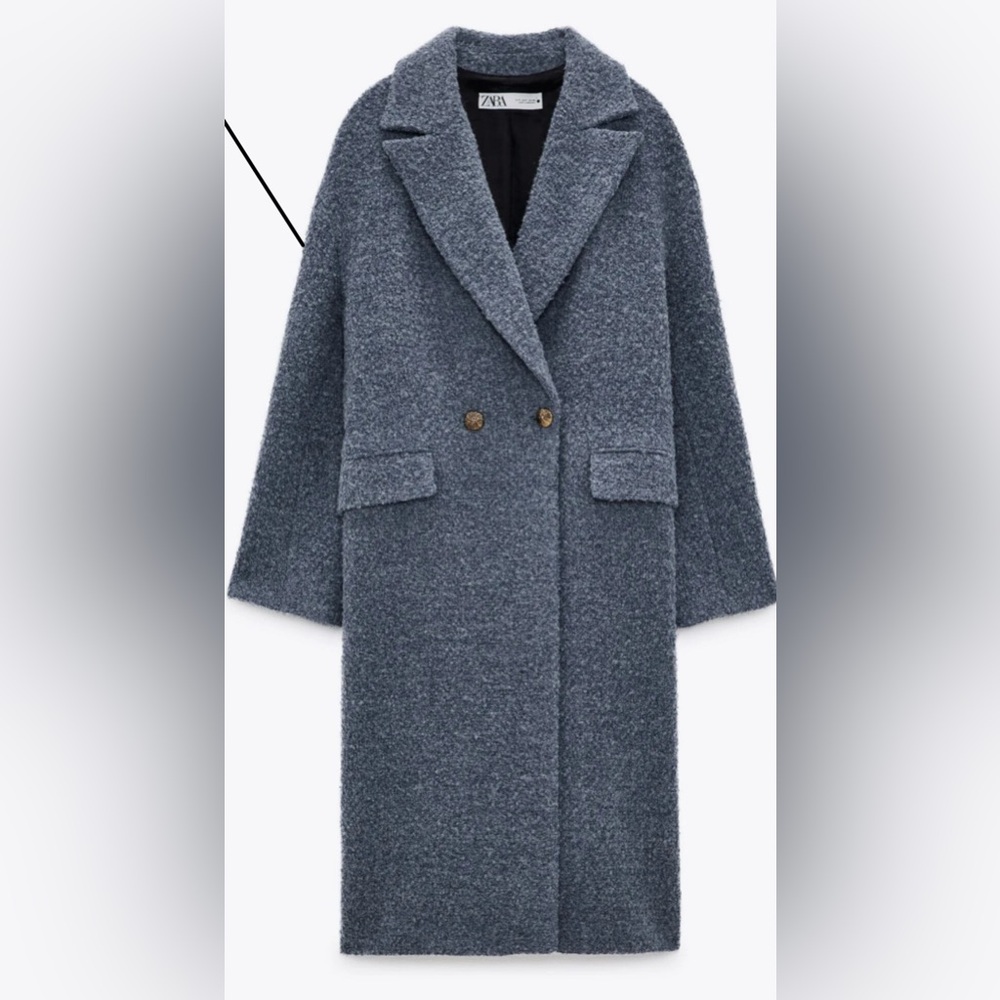ZARA boucle coat in blue, size Small, oversized fit EUC